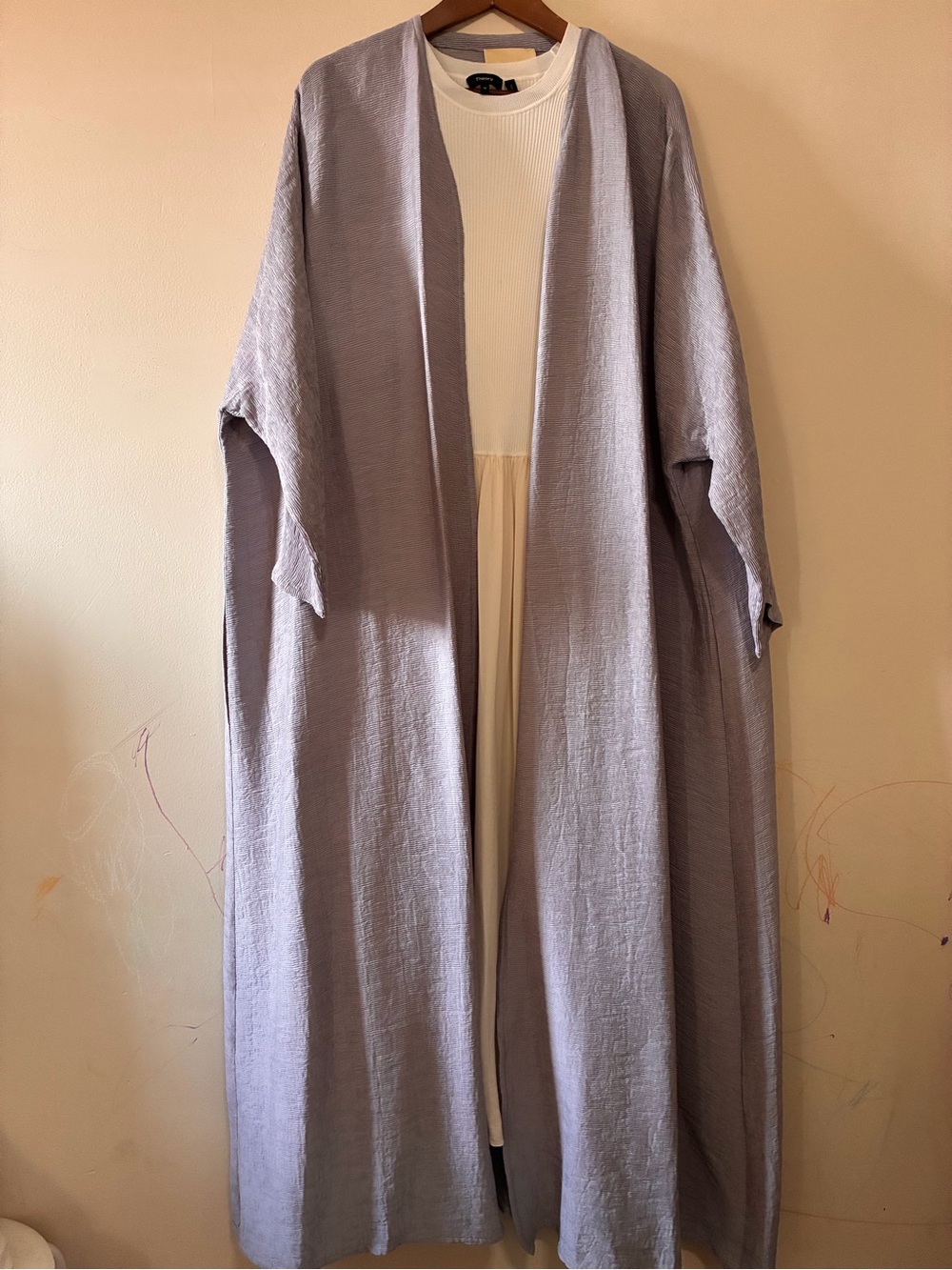 Women's Open Front Lavender Gray Long Duster Abaya Coat